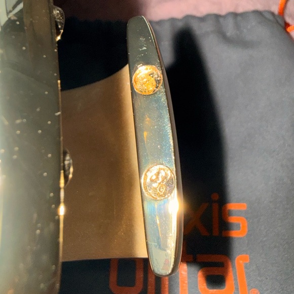 Alexis Bittar Teal Lucite and 14k Gold Plated Hinged Cuff Bracelet and Dustbag - Picture 11 of 14